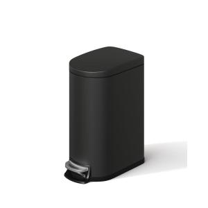 Garvee 2.6 gal / 10 L Metal Bathroom Trash Can with Lid, Slim Waterproof Garbage Can for Bedroom, Small Step-on Trash Bin with Inner Bucket, Rear Handle, Soft Close Lid, Black(Black)