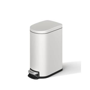 Garvee 2.6 gal / 10 L Metal Bathroom Trash Can with Lid, Slim Waterproof Garbage Can for Bedroom, Small Step-on Trash Bin with Inner Bucket, Rear Handle, Soft Close Lid, Black(White)