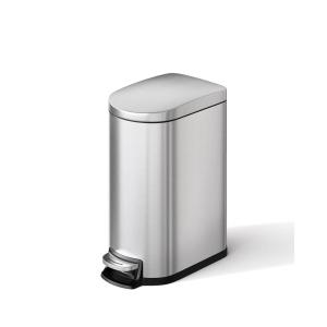 Garvee 2.6 gal / 10 L Metal Bathroom Trash Can with Lid, Slim Waterproof Garbage Can for Bedroom, Small Step-on Trash Bin with Inner Bucket, Rear Handle, Soft Close Lid, Black(Silver)