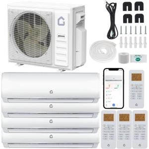 Garvee 3 Zone 28000 BTU(9K + 9K + 9K) Mini Split AC/Heating System, 20 SEER2 Tri Zone Ductless Split Air Conditioner with Pre-Charged Condenser, Not Include Copper Tube Line Set, 208-230V(4 Head-9KBTU×3 + 12KBTU×1)
