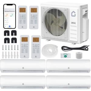 Garvee 3 Zone 28000 BTU(9K + 9K + 9K) Mini Split AC/Heating System, 20 SEER2 Tri Zone Ductless Split Air Conditioner with Pre-Charged Condenser, Not Include Copper Tube Line Set, 208-230V(4 Head-12000BTU×4)