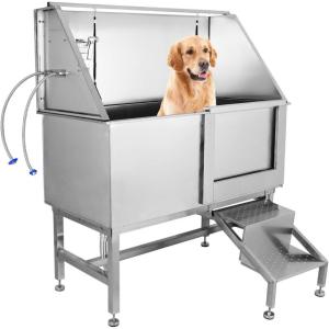 Garvee 50 in Dog Grooming Tub, Professional Dog Washing Station with Retractable Stairs, Stainless Steel Pet Bathtub for Small & Large Dog, Right Door