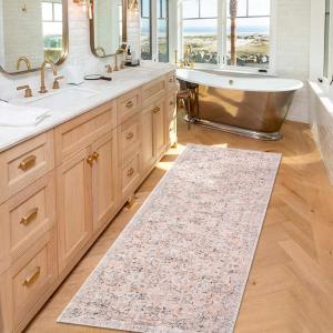 Garvee 5×7 Bedroom Rugs Non Slip Washable Rugs for Living Room Modern Striped Area Rug for Dining Room Stain Resistant Area Rug for Classroom Office Blue and Orange(Vintage1-pink)