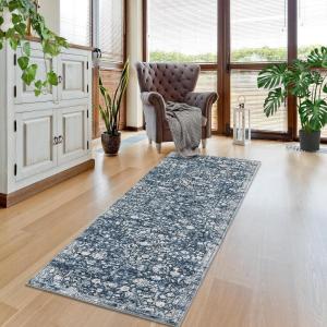 Garvee 5×7 Bedroom Rugs Non Slip Washable Rugs for Living Room Modern Striped Area Rug for Dining Room Stain Resistant Area Rug for Classroom Office Blue and Orange(Vintage1-blue)