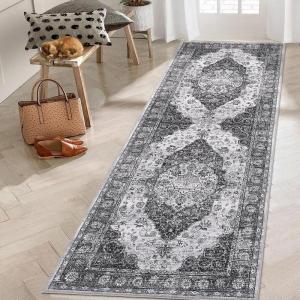 Garvee 5×7 Living Room Rugs Machine Washable Area Rugs Vintage Bordered Floor Cover Carpet with Non Slip Backing Non Shedding Low Pile Soft Mats for Bedroom Nursery Office, Green(Farmhouse|grey)