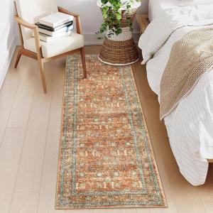 Garvee 5×7 Washable Rugs for Living Room – Stain Resistant, Non-Slip, Pastel Oriental Rugs for Bedroom, Dining Room, Kitchen. Beige(Red)
