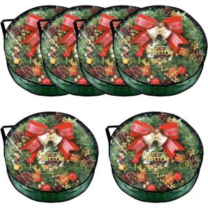 Garvee 6 Pack Christmas Wreath Storage Bags, Waterproof Clear PVC/PE Wreath Storage Containers with Sturdy Handles & Zippers, Holiday Decor Storage Organizer for Xmas and Seasonal Decorations, Green(Green)