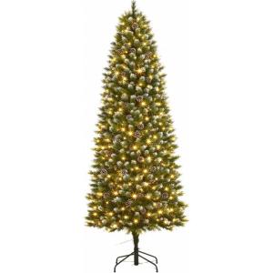 Garvee 6 ft Christmas Tree, 6 ft Artificial Prelit Slim Pencil Tree with Warm White Lights & Metal Stand, Easy Assemble, Xmas Decor for Home Party Office Mall Holiday Decoration(Green and White)