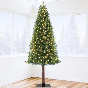 Garvee 6 ft Christmas Tree, 6 ft Artificial Prelit Slim Pencil Tree with Warm White Lights & Metal Stand, Easy Assemble, Xmas Decor for Home Party Office Mall Holiday Decoration(Green Tree  Metal Stand)