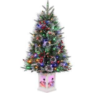 Garvee 6 ft Christmas Tree, 6 ft Artificial Prelit Slim Pencil Tree with Warm White Lights & Metal Stand, Easy Assemble, Xmas Decor for Home Party Office Mall Holiday Decoration(Green Tree  White Base)