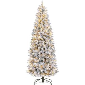 Garvee 6 ft Christmas Tree, 6 ft Artificial Prelit Slim Pencil Tree with Warm White Lights & Metal Stand, Easy Assemble, Xmas Decor for Home Party Office Mall Holiday Decoration(White)