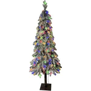 Garvee 6Ft Artificial Christmas Tree Prelit, Snow Flocked Xmas Tree with 458 PE Branch Tips, 200 Colorful Lights, Metal Stand, Full & Realistic Appearance for Christmas Decor(6ft 10in)