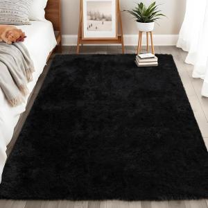 Garvee 8×10 Area Rug for Living Room, Fluffy Shag Soft Washable Rugs Large Fuzzy Plush Indoor Carpet for Bedroom Nursery Playroom Kids Girls Boys Room (Black)(Black)