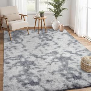 Garvee 8×10 Area Rug for Living Room, Fluffy Shag Soft Washable Rugs Large Fuzzy Plush Indoor Carpet for Bedroom Nursery Playroom Kids Girls Boys Room (Black)(Tie-dyed Light Grey)
