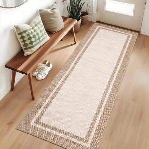 Garvee 8×10 Area Rugs Washable Rugs for Living Room Modern Solid Minimalist Border Rug Soft Bedroom Rug Non Slip Floor Cover Stain Resistant Throw Carpet for Dining Room Apartment Nursery，Black/Grey(Beige|border)