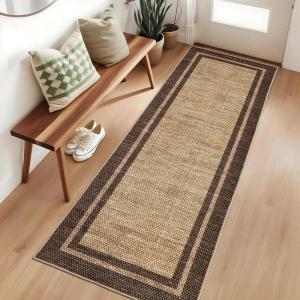 Garvee 8×10 Area Rugs Washable Rugs for Living Room Modern Solid Minimalist Border Rug Soft Bedroom Rug Non Slip Floor Cover Stain Resistant Throw Carpet for Dining Room Apartment Nursery，Black/Grey(Brown|border)