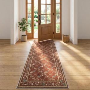 Garvee 8×10 Area Rugs Washable Rugs for Living Room Modern Solid Minimalist Border Rug Soft Bedroom Rug Non Slip Floor Cover Stain Resistant Throw Carpet for Dining Room Apartment Nursery，Black/Grey(Floral – Red)