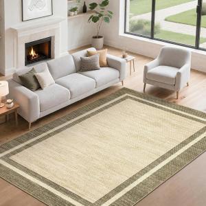 Garvee 8×10 Area Rugs Washable Rugs for Living Room Modern Solid Minimalist Border Rug Soft Bedroom Rug Non Slip Floor Cover Stain Resistant Throw Carpet for Dining Room Apartment Nursery，Black/Grey(Green/Taupe|border)