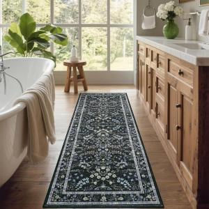 Garvee 8×10 Rug Washable Vintage Boho Large Rugs for Living Room Non Slip Kids Playroom Floor Mat Non Shedding Soft Bedroom Rug Low Pile Soft Thin Foldable Indoor Rugs for Classroom Dining, Beige(Floral | Black/Multi)