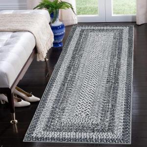 Garvee 9×12 Living Room Rug Braided Print Large Washable Braided Rug Non Slip Accent Braided Print Indoor Rustic Area Rug Border Carpet for Bedroom Home Decor (Grey)(Grey)