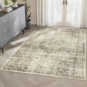 Garvee 9×12 Washable Rugs Low Pile Living Room Rug Boho Accent Rug Soft Bedroom Floor Carpet Modern Woven Print Rugs (Not Braid) Non Shedding Thin Foldable Floor Mats for Nursery Classroom, Green(Light Green)