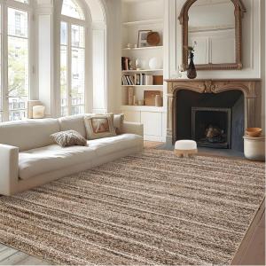 Garvee 9×12 Washable Rugs Low Pile Living Room Rug Boho Accent Rug Soft Bedroom Floor Carpet Modern Woven Print Rugs (Not Braid) Non Shedding Thin Foldable Floor Mats for Nursery Classroom, Green(Knit | Camel)