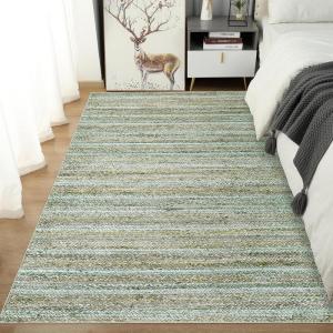 Garvee 9×12 Washable Rugs Low Pile Living Room Rug Boho Accent Rug Soft Bedroom Floor Carpet Modern Woven Print Rugs (Not Braid) Non Shedding Thin Foldable Floor Mats for Nursery Classroom, Green(Braided | Green)