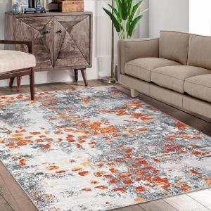 Garvee 9×12 Washable Rugs Low Pile Living Room Rug Boho Accent Rug Soft Bedroom Floor Carpet Modern Woven Print Rugs (Not Braid) Non Shedding Thin Foldable Floor Mats for Nursery Classroom, Green(Orange Gray)