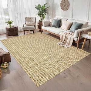 Garvee 9×12 Washable Rugs Low Pile Living Room Rug Boho Accent Rug Soft Bedroom Floor Carpet Modern Woven Print Rugs (Not Braid) Non Shedding Thin Foldable Floor Mats for Nursery Classroom, Green(Knit Print | Camel)
