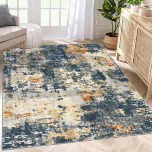 Garvee 9×12 Washable Rugs Low Pile Living Room Rug Boho Accent Rug Soft Bedroom Floor Carpet Modern Woven Print Rugs (Not Braid) Non Shedding Thin Foldable Floor Mats for Nursery Classroom, Green(Blue Yellow)