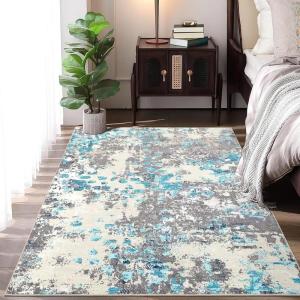 Garvee 9×12 Washable Rugs Low Pile Living Room Rug Boho Accent Rug Soft Bedroom Floor Carpet Modern Woven Print Rugs (Not Braid) Non Shedding Thin Foldable Floor Mats for Nursery Classroom, Green(Blue Gray)