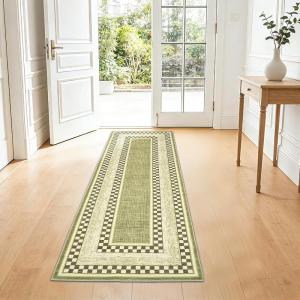 Garvee Area Rug 5×7, No Slip Washable, Modern Checkered Pattern Area Rug, Low-Pile Design Rug, Under Bed Carpet, for Living Room Bedroom Dining Room, Grey(Green)