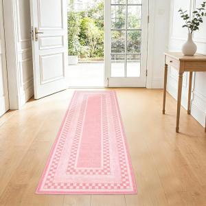 Garvee Area Rug 5×7, No Slip Washable, Modern Checkered Pattern Area Rug, Low-Pile Design Rug, Under Bed Carpet, for Living Room Bedroom Dining Room, Grey(Pink)