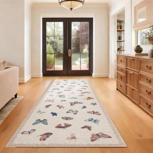 Garvee Area Rug 9×12, No Slip Washable, Modern Butterfly Pattern Area Rug, Low-Pile Design Rug, Under Bed Carpet, for Living Room Bedroom Dining Room, Black(Apricot)
