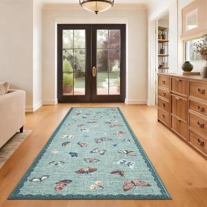 Garvee Area Rug 9×12, No Slip Washable, Modern Butterfly Pattern Area Rug, Low-Pile Design Rug, Under Bed Carpet, for Living Room Bedroom Dining Room, Black(Light Green)