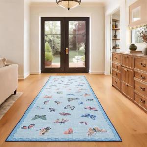 Garvee Area Rug 9×12, No Slip Washable, Modern Butterfly Pattern Area Rug, Low-Pile Design Rug, Under Bed Carpet, for Living Room Bedroom Dining Room, Black(Light Blue)