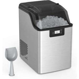 Garvee Compact Countertop Ice Maker, 44 Lbs/Day Nugget Ice Maker Machine, Stainless Steel Pebble Ice Cube Maker with Self-Cleaning, 24H Timer, Ice Basket and Ice Scoop for Home, RV, Office