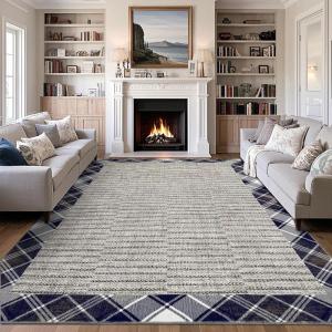 Garvee Extra Large Carpet Rug 10×13 Washable Rug with Braided Print for Living Room Bedroom, Foldable Non-Slip Low-Pile Stain Resistant Carpet for Playroom Dinning Room Apartment, Brown(Wide Border-taupe)
