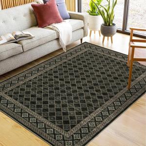 Garvee Extra Large Carpet Rug 10×13 Washable Rug with Braided Print for Living Room Bedroom, Foldable Non-Slip Low-Pile Stain Resistant Carpet for Playroom Dinning Room Apartment, Brown(Checked-black)
