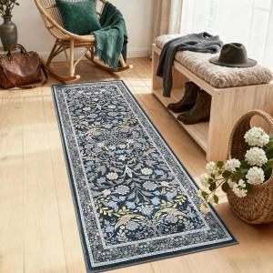 Garvee Floral 9×12 Area Rug,Plush Vintage Boho Large Living Room Carpet | Washable Non-Slip Stain Resistant Easy Clean Soft Rug for Bedroom Dining Room Farmhouse Home Office (Blue)(Blue)
