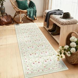 Garvee Floral 9×12 Area Rug,Plush Vintage Boho Large Living Room Carpet | Washable Non-Slip Stain Resistant Easy Clean Soft Rug for Bedroom Dining Room Farmhouse Home Office (Blue)(Beige+green)