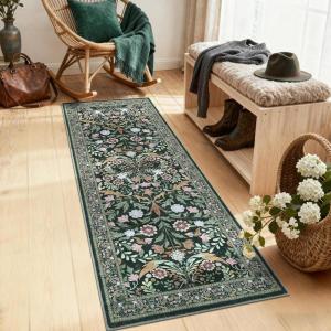 Garvee Floral 9×12 Area Rug,Plush Vintage Boho Large Living Room Carpet | Washable Non-Slip Stain Resistant Easy Clean Soft Rug for Bedroom Dining Room Farmhouse Home Office (Blue)(Dark Green)