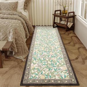 Garvee Floral Botanical 2×6 Runners for Hallways Washable Non Slip Scalloped Kitchen Rugs Low Pile Ultra Thin Stain Resistant Farmhouse Carpet for Bedside Entryway Laundry Bathroom, Taupe(Leaf/Beige)