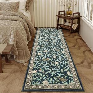 Garvee Floral Botanical 2×6 Runners for Hallways Washable Non Slip Scalloped Kitchen Rugs Low Pile Ultra Thin Stain Resistant Farmhouse Carpet for Bedside Entryway Laundry Bathroom, Taupe(Leaf/Dark Blue)