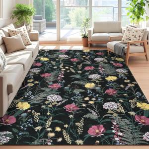 Garvee Geometric Area Rug 2×6 Modern Farmhouse Bathroom Rugs with Non Slip Backing, Low Pile Ultra Soft Trellis Floral Accent Carpet, Foldable Runners for Hallways, Bedrooms, Laundry Rooms, Green(Floral|black)