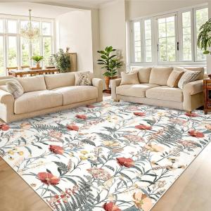 Garvee Geometric Area Rug 2×6 Modern Farmhouse Bathroom Rugs with Non Slip Backing, Low Pile Ultra Soft Trellis Floral Accent Carpet, Foldable Runners for Hallways, Bedrooms, Laundry Rooms, Green(Floral|beige)