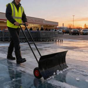 Garvee Large 30in W Heavy Duty Snow Shovel with Ergonomic Handle for Driveway, Push Snow Plow Shovel with Adjustable Handle, Angled Blade and Wheels, Snow Removal for Driveway, Courtyard