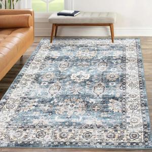 Garvee Living Room Area Rug 8×10 Area Rug Vintage Indoor Carpet Low Pile Stain Resistant Throw Carpet Non Slip Non Shedding for Bedroom Playroom Dining Room，Orange(Vintage4 – Blue/Green)