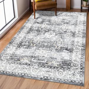 Garvee Living Room Area Rug 8×10 Area Rug Vintage Indoor Carpet Low Pile Stain Resistant Throw Carpet Non Slip Non Shedding for Bedroom Playroom Dining Room，Orange(Vintage4 – Grey)