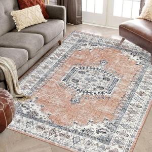 Garvee Living Room Area Rug 8×10 Area Rug Vintage Indoor Carpet Low Pile Stain Resistant Throw Carpet Non Slip Non Shedding for Bedroom Playroom Dining Room，Orange(Vintage2 – Orange)